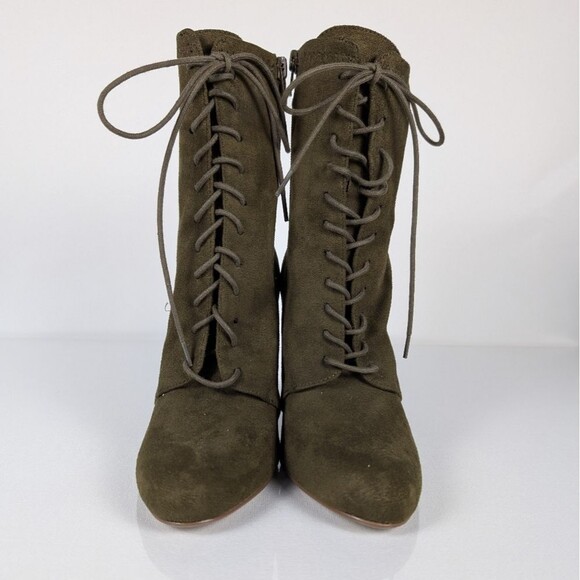 Steve Madden Lace-Up Boots Women's Size 9 Olive Green Suede Block Heel - Picture 2 of 9